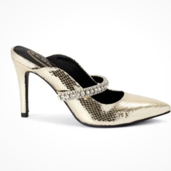 Scoop NYC Women’s Rhinestone Slip On Gold Heels Shoes Size 11 NEW - Picture 2 of 6
